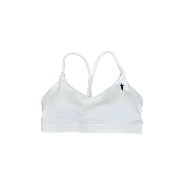 NWOT Iron Willed Core V-neck Sports Bra White Gym Lifting XS Racerback Dagger - Picture 3 of 8